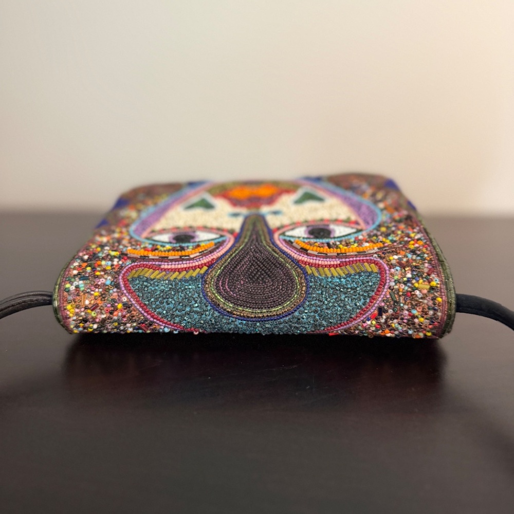Beaded Leather Clutch Crossbody Shoulder Bag Beadwork Design - Picture 5 of 14